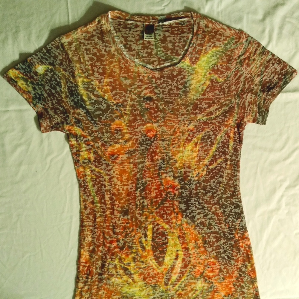 kavio! Fire Print Sheer Lightweight Top